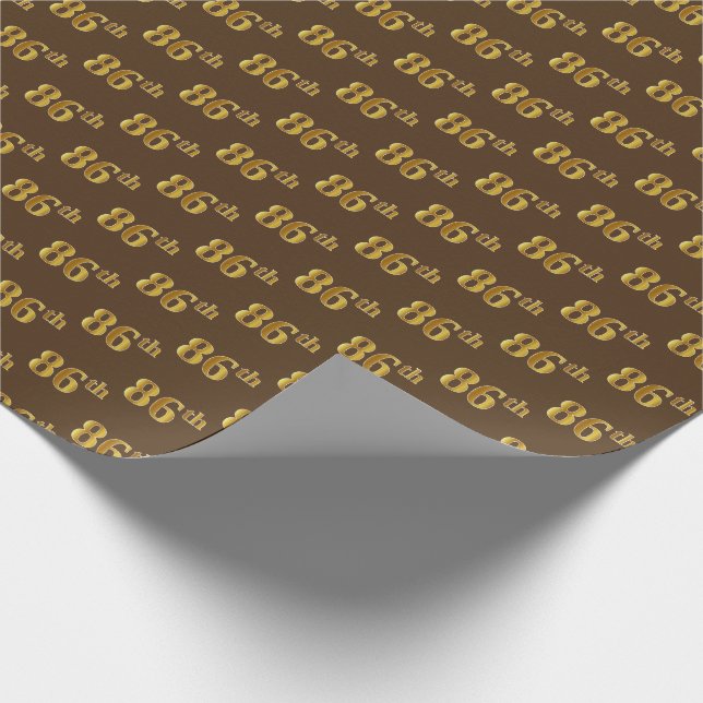 Brown, Faux Gold 86th (Eighty-Sixth) Event Wrapping Paper (Corner)