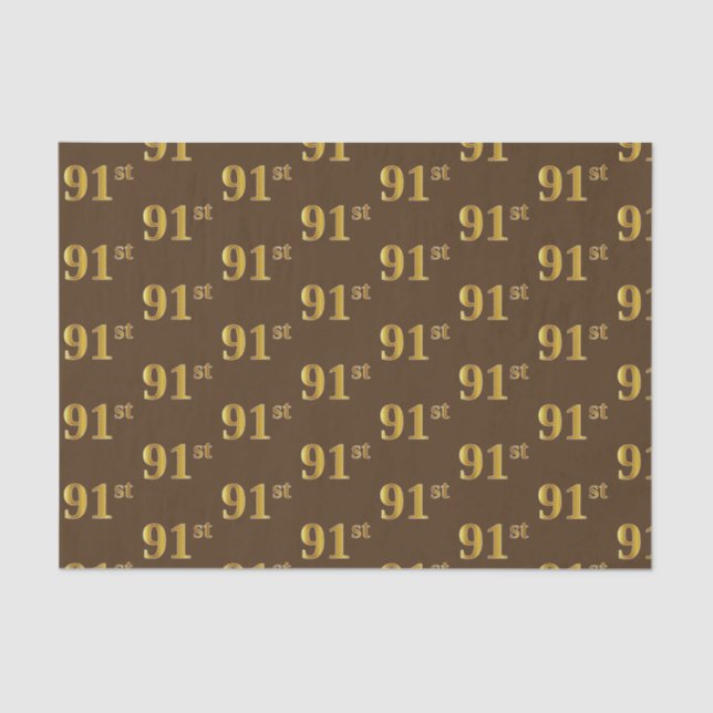 Brown, Faux Gold 91st (Ninety-First) Event Tissue Paper (Front)