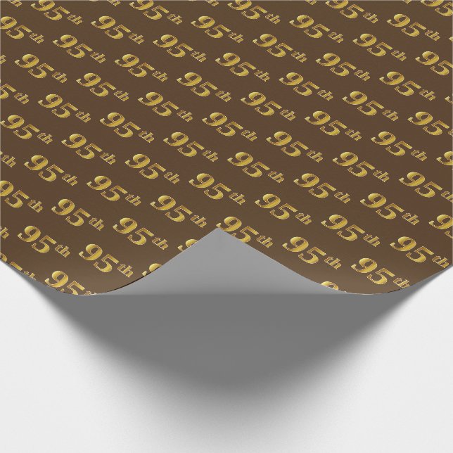 Brown, Faux Gold 95th (Ninety-Fifth) Event Wrapping Paper (Corner)