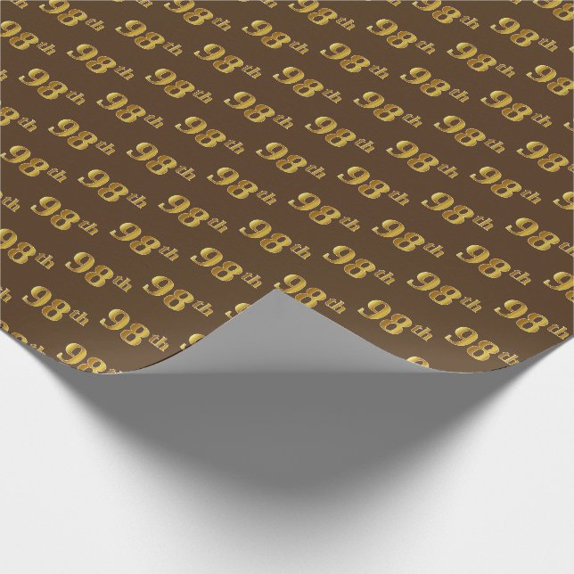 Brown, Faux Gold 98th (Ninety-Eighth) Event Wrapping Paper (Corner)