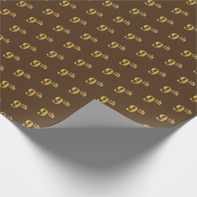 Brown, Faux Gold 9th (Ninth) Event Wrapping Paper (Corner)