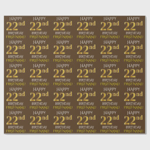 Brown, Faux Gold "HAPPY 22nd BIRTHDAY" Wrapping Paper