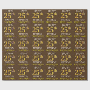 Brown, Faux Gold "HAPPY 25th BIRTHDAY" Wrapping Paper