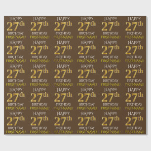 Brown, Faux Gold "HAPPY 27th BIRTHDAY" Wrapping Paper