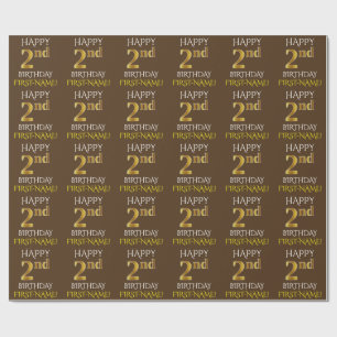 Brown, Faux Gold "HAPPY 2nd BIRTHDAY" Wrapping Paper