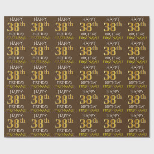 Brown, Faux Gold "HAPPY 38th BIRTHDAY" Wrapping Paper
