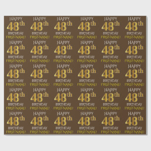 Brown, Faux Gold "HAPPY 48th BIRTHDAY" Wrapping Paper