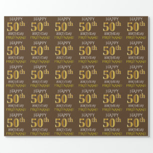 Brown, Faux Gold "HAPPY 50th BIRTHDAY" Wrapping Paper