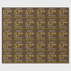 Brown, Faux Gold "HAPPY 57th BIRTHDAY" Wrapping Paper
