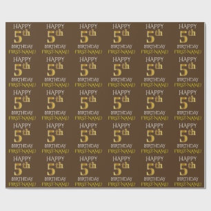 Brown, Faux Gold "HAPPY 5th BIRTHDAY" Wrapping Paper