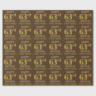 Brown, Faux Gold "HAPPY 63rd BIRTHDAY" Wrapping Paper
