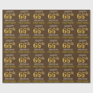 Brown, Faux Gold "HAPPY 66th BIRTHDAY" Wrapping Paper