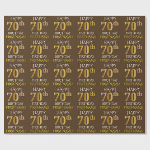 Brown, Faux Gold "HAPPY 70th BIRTHDAY" Wrapping Paper