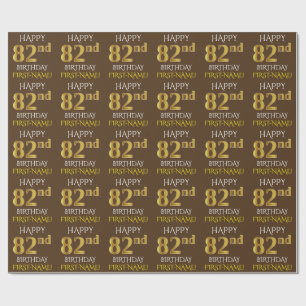 Brown, Faux Gold "HAPPY 82nd BIRTHDAY" Wrapping Paper