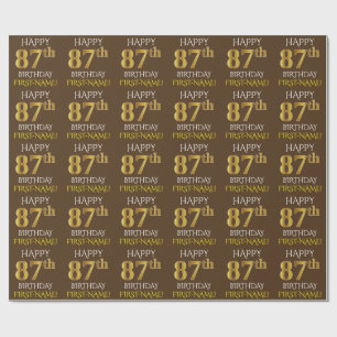 Brown, Faux Gold "HAPPY 87th BIRTHDAY" Wrapping Paper