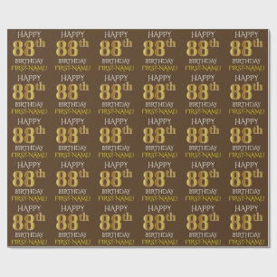 Brown, Faux Gold "HAPPY 88th BIRTHDAY" Wrapping Paper