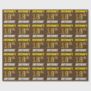 Brown, Faux/Imitation Gold, "18th BIRTHDAY" Wrapping Paper