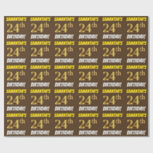 Brown, Faux/Imitation Gold, "24th BIRTHDAY" Wrapping Paper