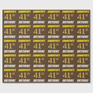 Brown, Faux/Imitation Gold, "41st BIRTHDAY" Wrapping Paper