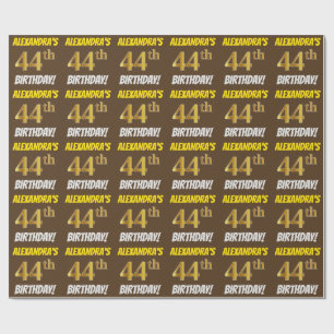 Brown, Faux/Imitation Gold, "44th BIRTHDAY" Wrapping Paper