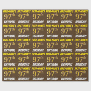 Brown, Faux/Imitation Gold, "97th BIRTHDAY" Wrapping Paper