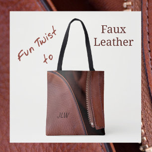 Brown faux Leather and Satin Customizable Stylish Tote Bag