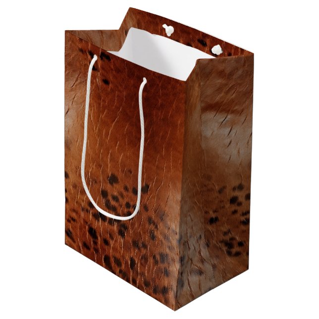 Brown Faux Leather  Medium Gift Bag (Front Angled)