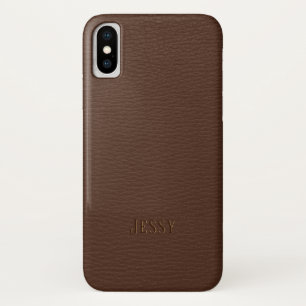 Brown Faux Leather Monogram iPhone X Case