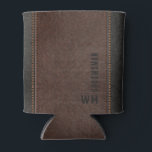 Brown Faux Leather Monogram Groomsman Gift<br><div class="desc">Introducing our elegant and modern can coolers from our exclusive groomsmen gift collection. Featuring brown and black stitched faux leather, these can coolers are not only stylish but also durable enough to last for years to come. Each can cooler features a unique monogram of the recipient's initials in a vintage...</div>