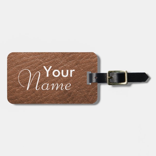 Brown Faux Leather Texture Luggage Tags (Front Horizontal)