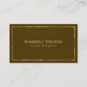 Brown Faux Leather Vintage Look Gold Accents Business Card