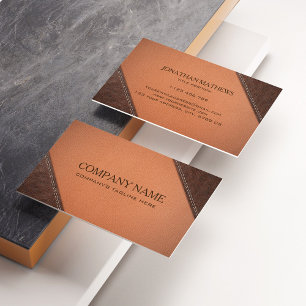 Brown Faux Leather With Sewing Stitches Effect  Business Card
