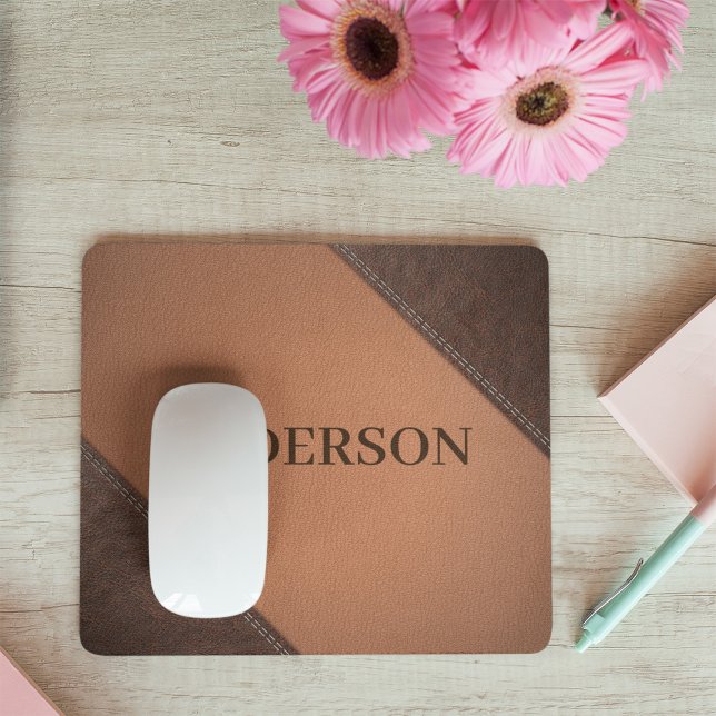 Brown Faux Leather With Sewing Stitches Effect Mouse Pad (Creator Uploaded)