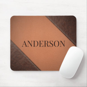Brown Faux Leather With Sewing Stitches Mouse Pad