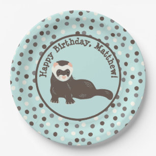 Brown Ferret Mint Green Polka Dot Party Paper Plate