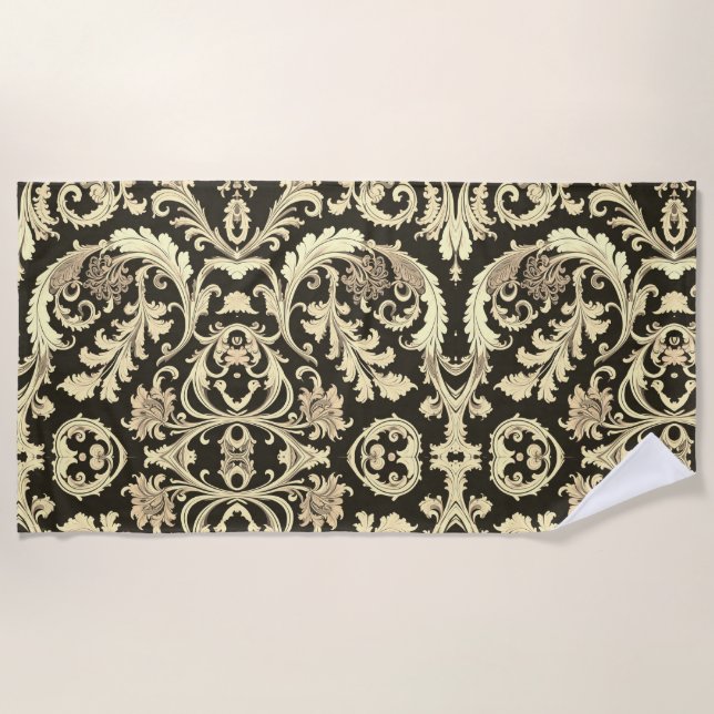 Brown Fleur Antique Pattern Beach Towel (Front)