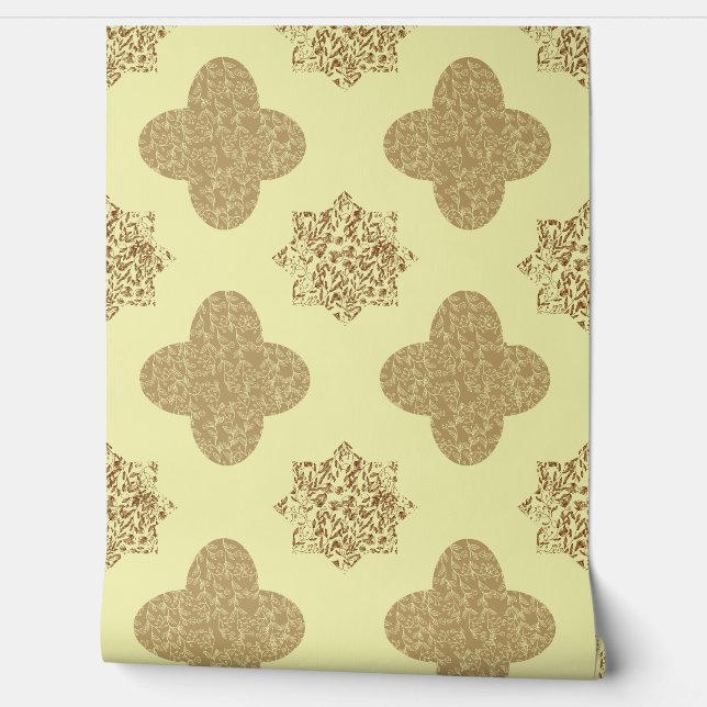 Brown Floral Arabesque Wallpaper (Unrolling)