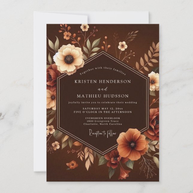 Brown Floral Autumn Wedding Invitation (Front)