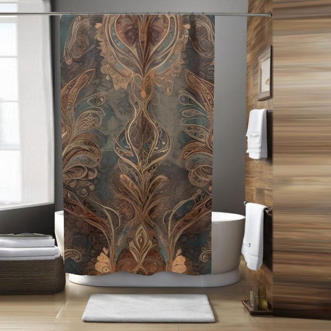 Brown Floral Boho Shower Curtain Style 2 (Creator Uploaded)