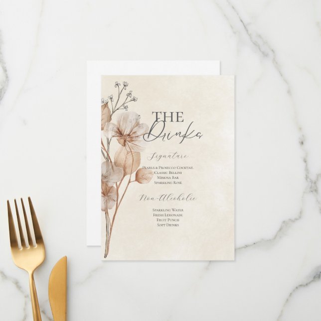 Brown Floral Bridal Shower Drinks Menu (Front/Back In Situ)
