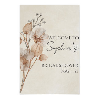 Brown Floral Bridal Shower Welcome Sign