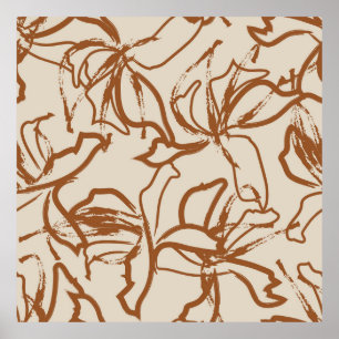 Brown Floral brush strokes seamless pattern backgr Poster