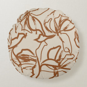 Brown Floral brush strokes seamless pattern backgr Round Cushion