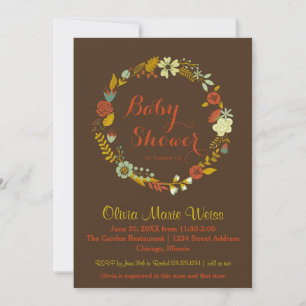 Brown Floral Circle Wreath- Baby Shower Invite