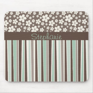 Brown Floral Customisable Monogram Mouse Pad