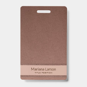 Brown Floral Damask Pattern ID Badge