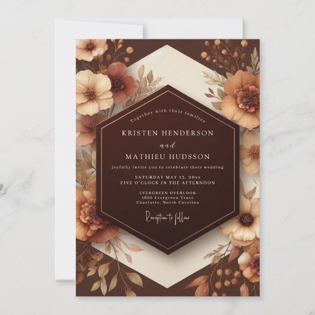 Brown Floral Earthy Elegance Wedding Invitation (Front)