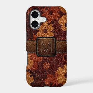 Brown Floral Leather Look Brown Tag