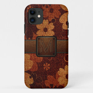 Brown Floral Leather Look Brown Tag Case-Mate iPhone Case