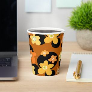 Brown floral pattern coffee mug paper cups